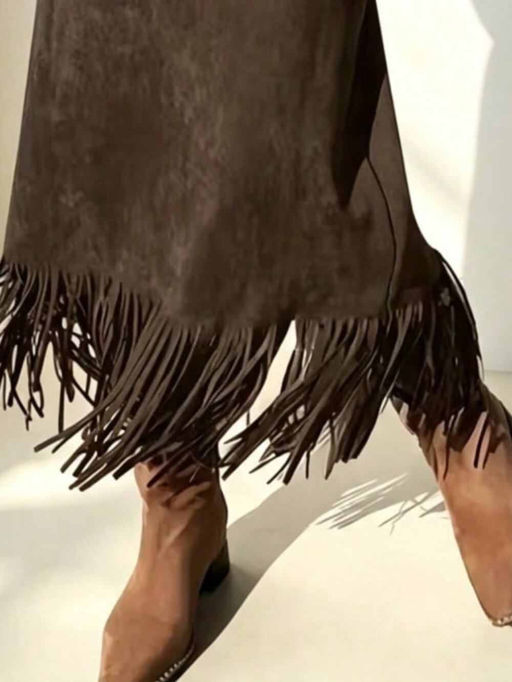 Grey Elegant Boho Women's Plain Faux Leather Velvet Fringed Long Pencil Skirt - Picture 2 of 2